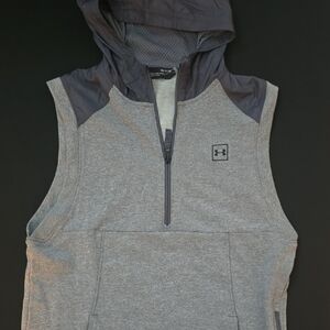 Men's Fitted Under Armour Charcoal and Gray Sleeveless Hooded Vest